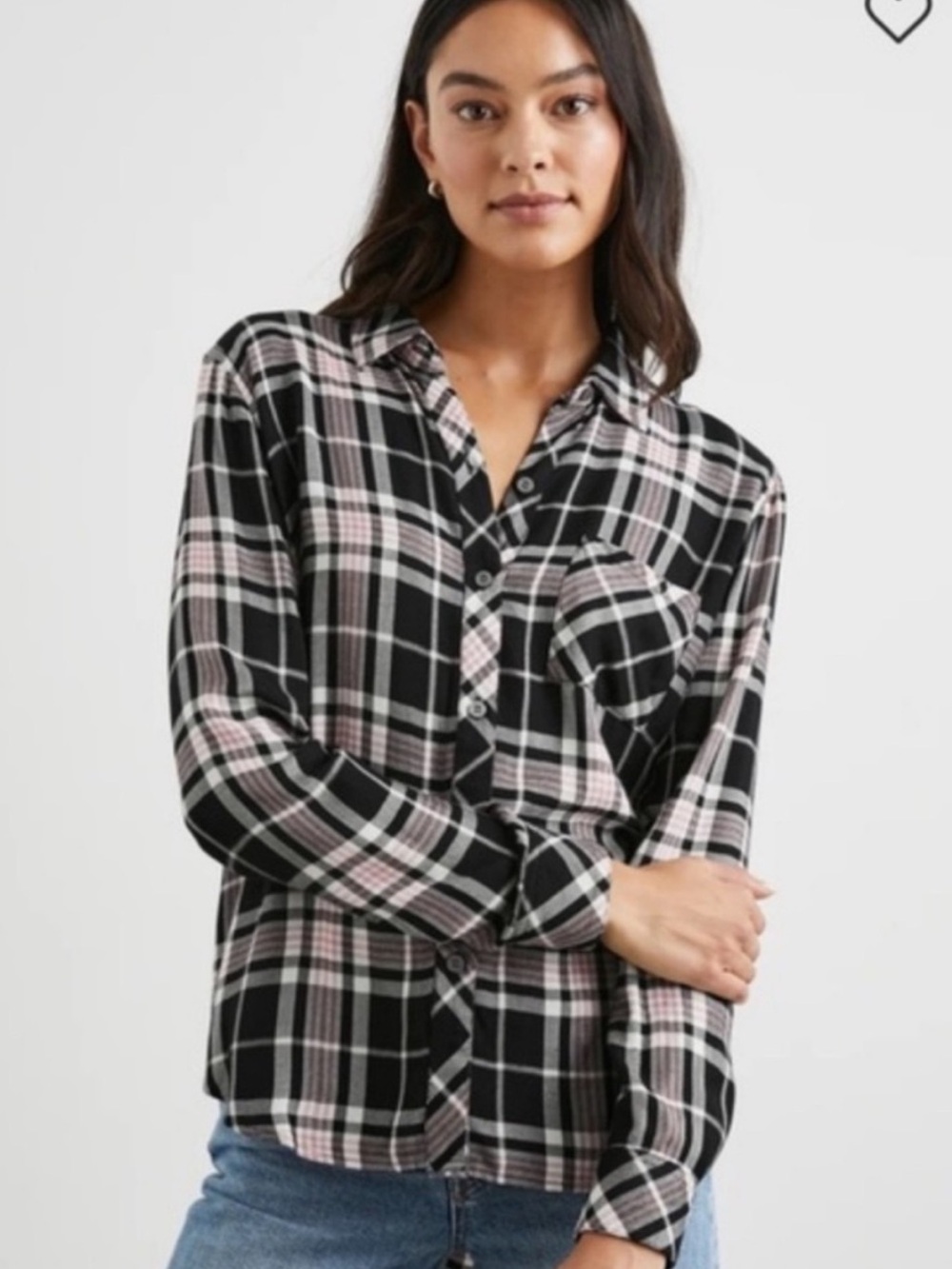 Rails Hunter $178 Plaid Button-Up Shirt Onyx Rose Gold Large EUC